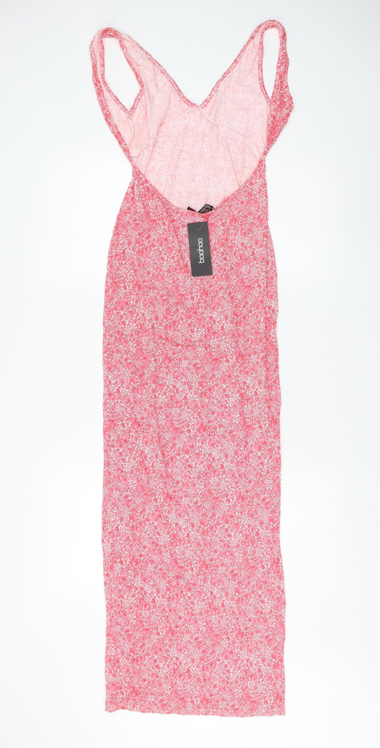 Boohoo Women's Pink Floral Slip Dress Size 8