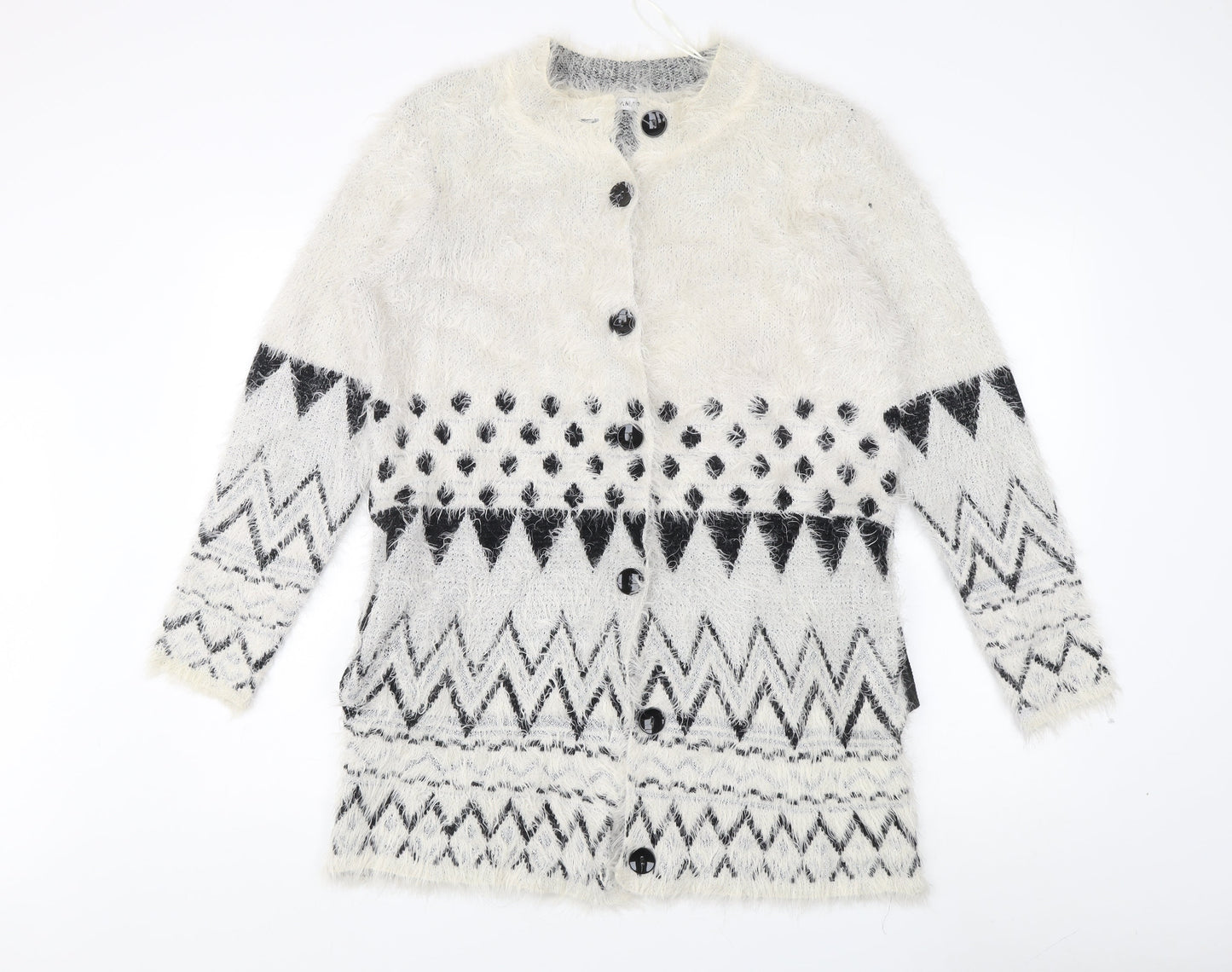 Damart Women's White Geometric Cardigan M