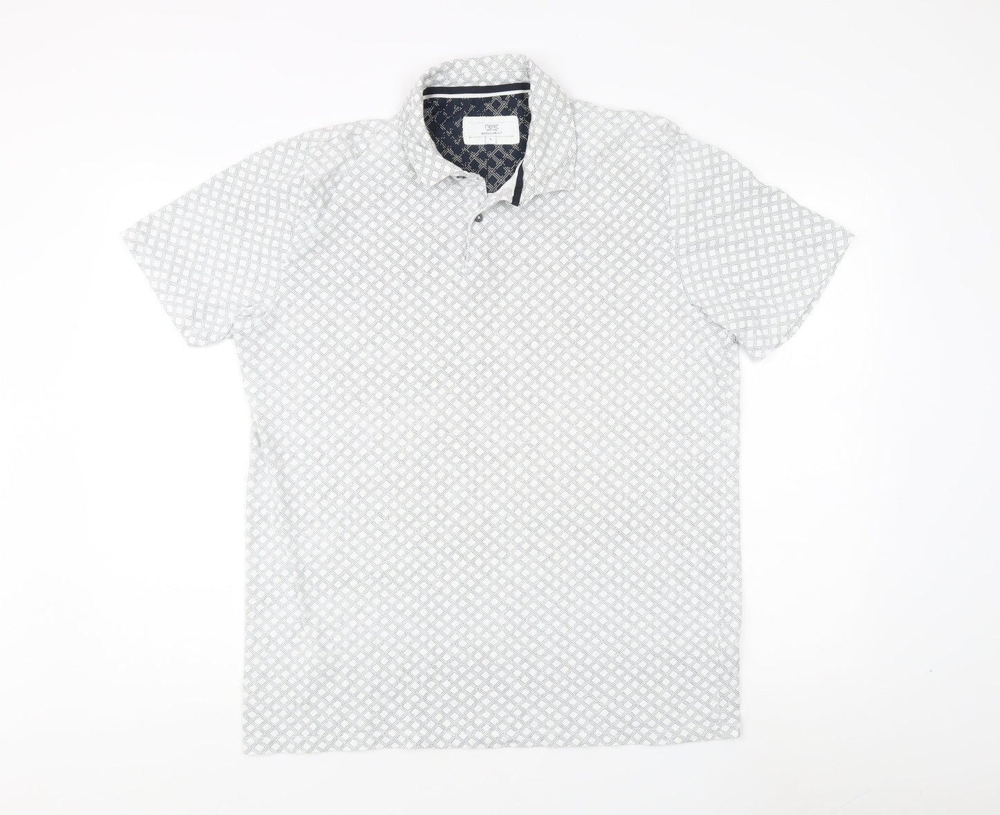 Next Men's White Polo Shirt, Size L, Geometric Pattern