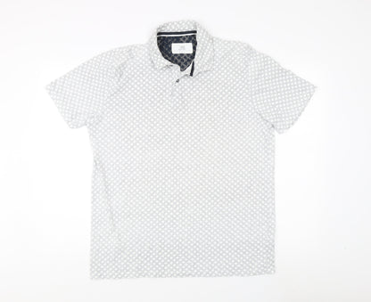 Next Men's White Polo Shirt, Size L, Geometric Pattern