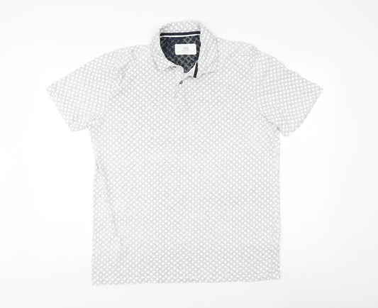 Next Men's White Polo Shirt, Size L, Geometric Pattern