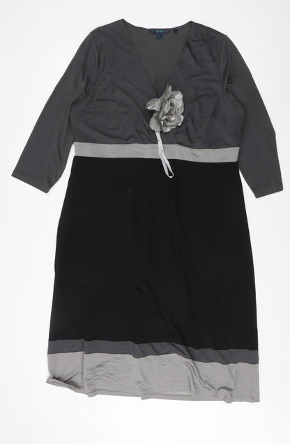 Boden Women's Black Grey Wrap Dress, Size 14, 3/4 Sleeve