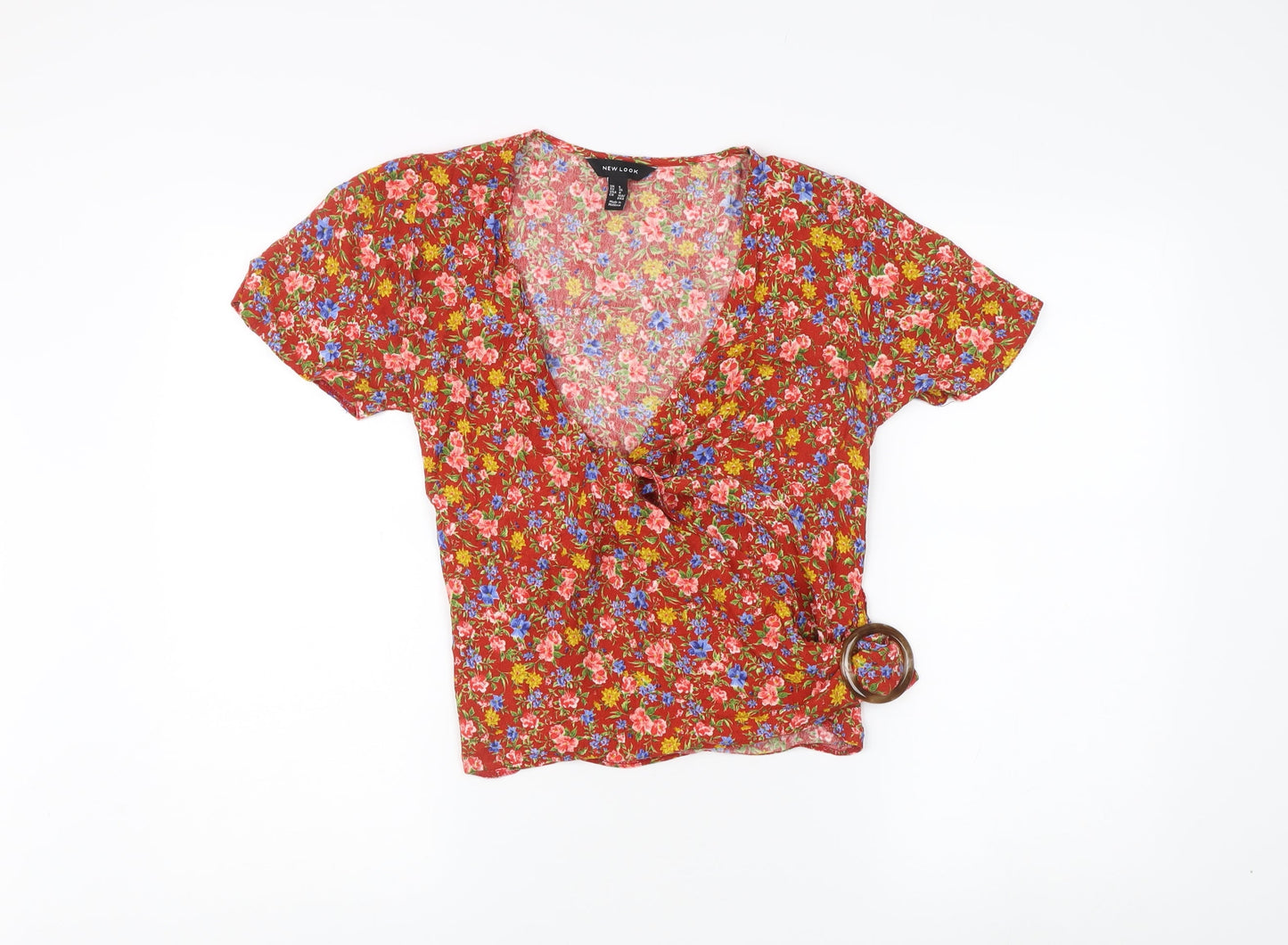 New Look Women's Multicoloured Floral Wrap Blouse - Size 8