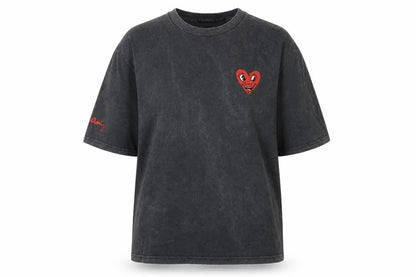 Front view of Keith Haring unisex black m t-shirt, art theme, casual wear