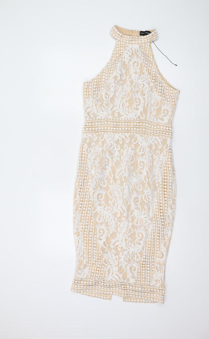 PrettyLittleThing Women's Beige Bodycon Dress, Size 10