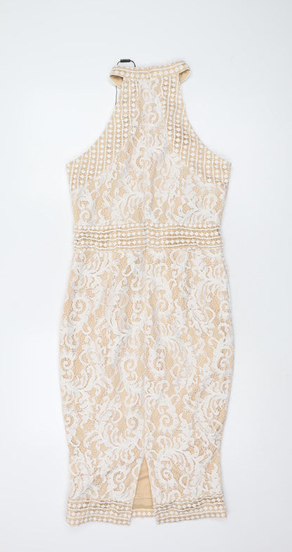 PrettyLittleThing Women's Beige Bodycon Dress, Size 10