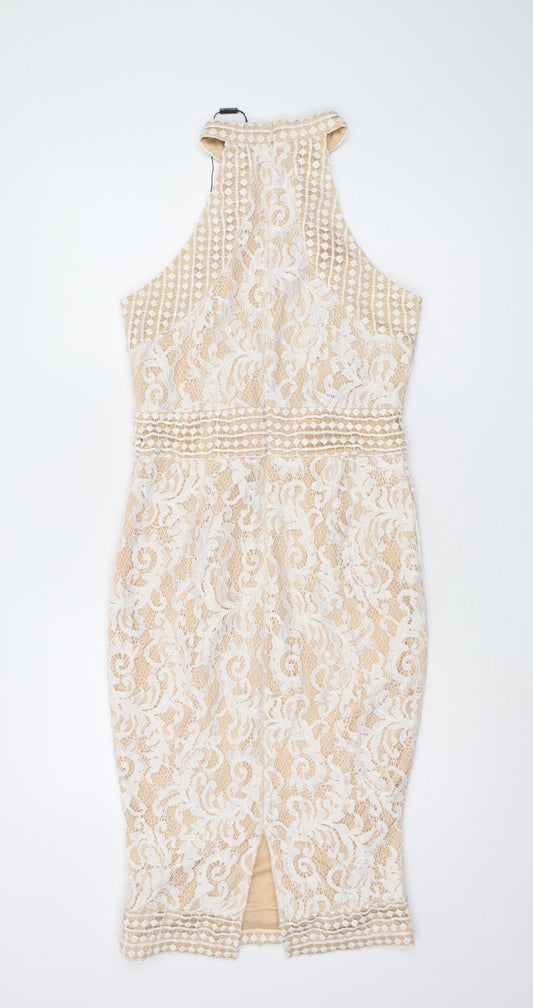 PrettyLittleThing Women's Beige Bodycon Dress, Size 10