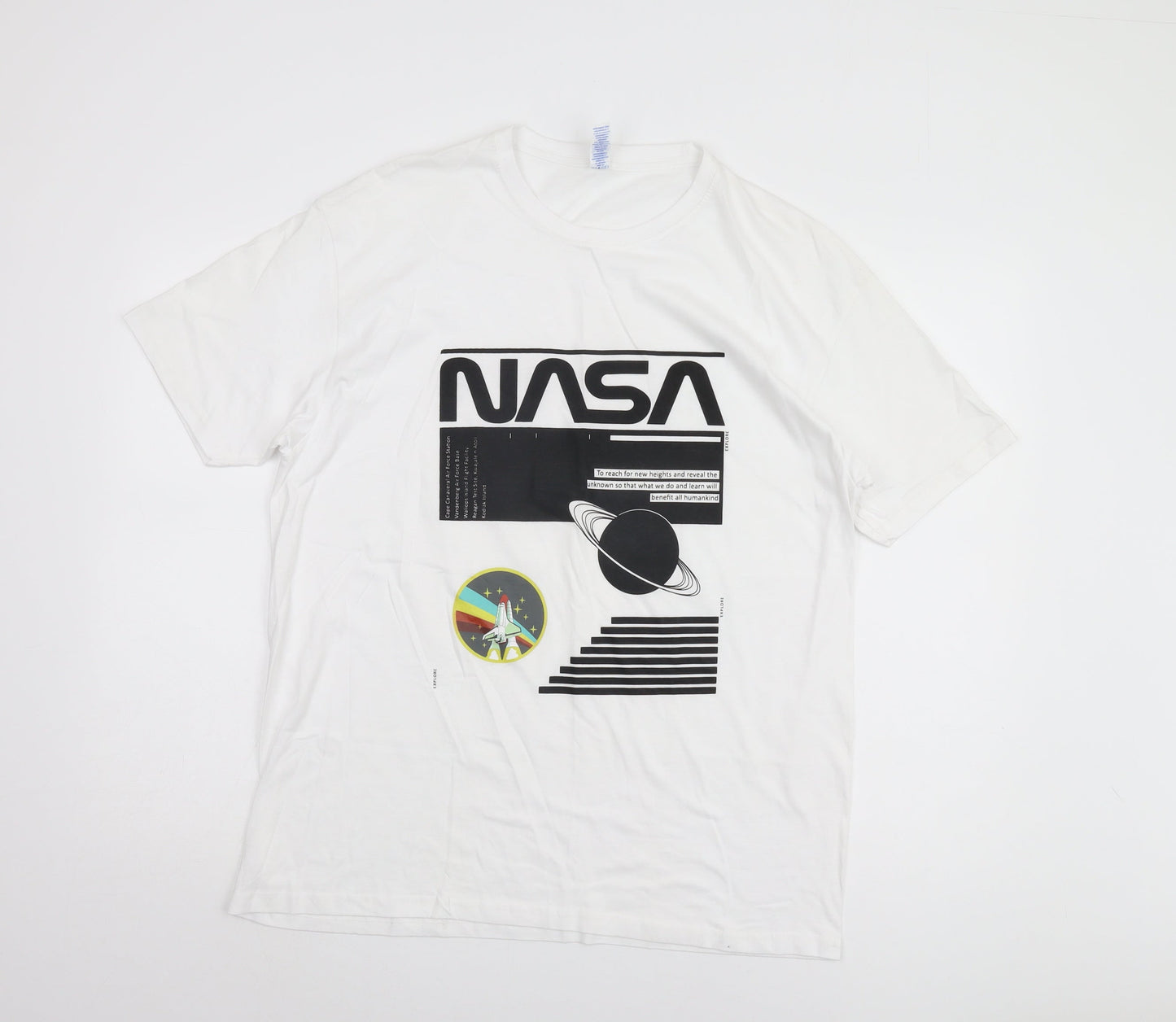 JHK Men's White NASA XL Graphic Print T-Shirt