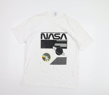 JHK Men's White NASA XL Graphic Print T-Shirt