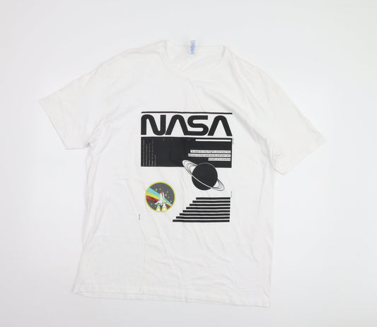 JHK Men's White NASA XL Graphic Print T-Shirt