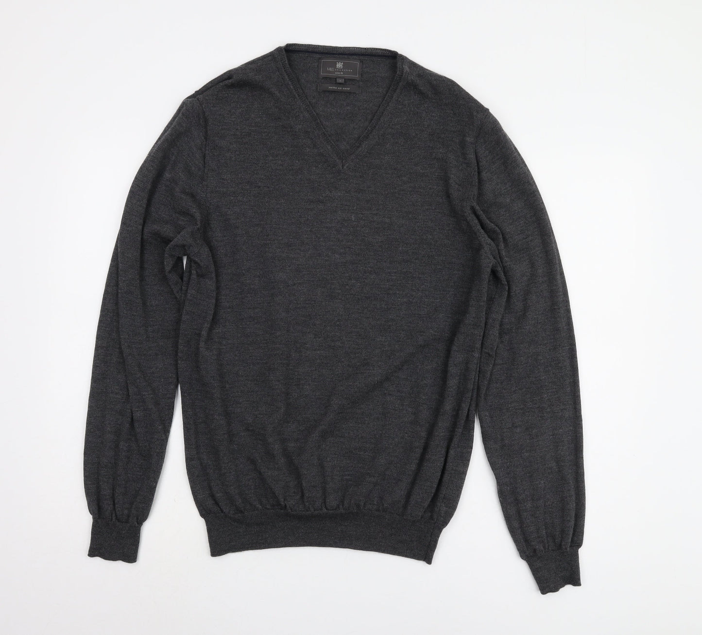 Marks and Spencer Men's Grey Slim Fit V-Neck Jumper L