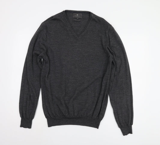 Marks and Spencer Men's Grey Slim Fit V-Neck Jumper L