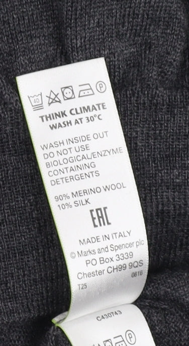 Marks and Spencer Men's Grey Slim Fit V-Neck Jumper L