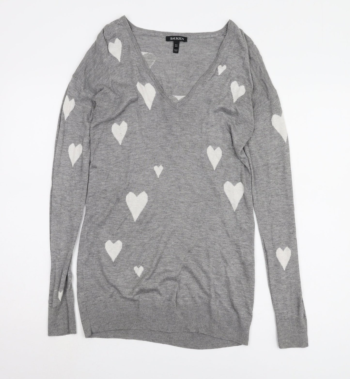 Baukjen Women's Grey Heart Pullover Jumper, Size 6