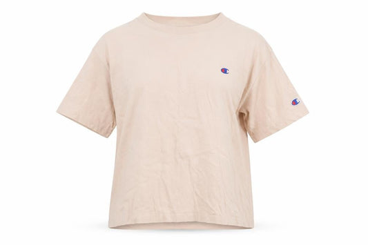 Front view of Champion Beige unisex medium basic t-shirt casual