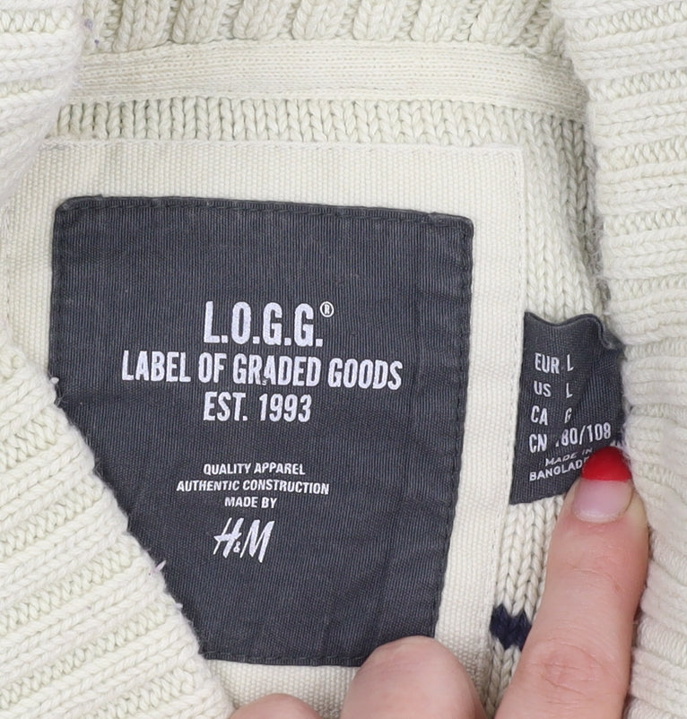 H&M Men’s Beige Roll Neck Striped Pullover - Size L