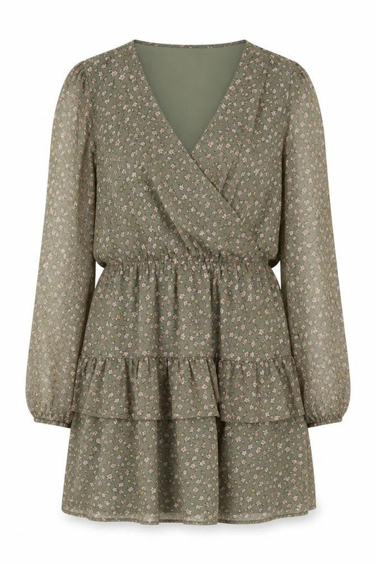 Front view of Jacqueline de Yong Green Floral Dress, size 12