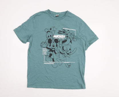 George Men's Green Disney T-Shirt L Mickey & Friends