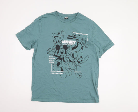 George Men's Green Disney T-Shirt L Mickey & Friends