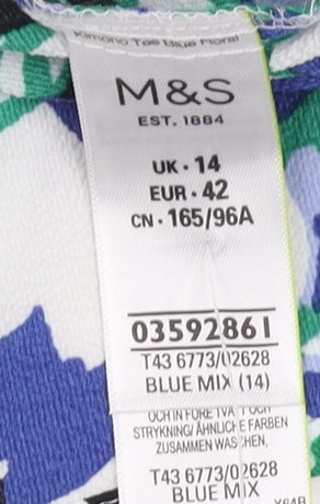 Womens UK Size 14 Marks and Spencer Blue Kimono Blouse
