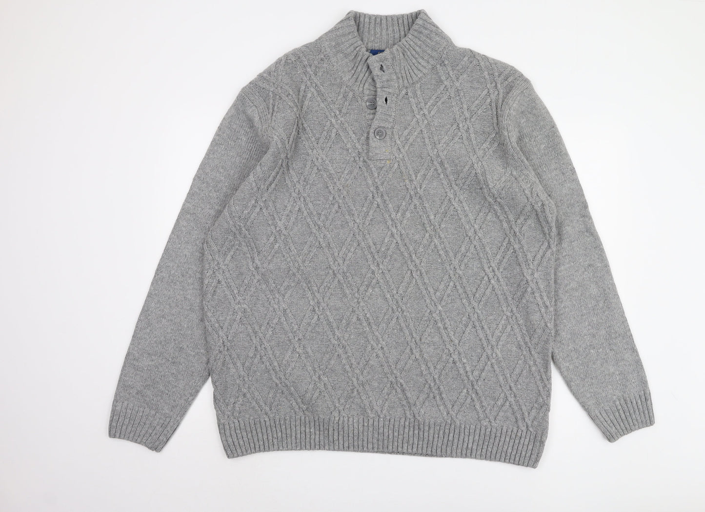 Cotton Traders Men’s Grey 2XL Henley Jumper