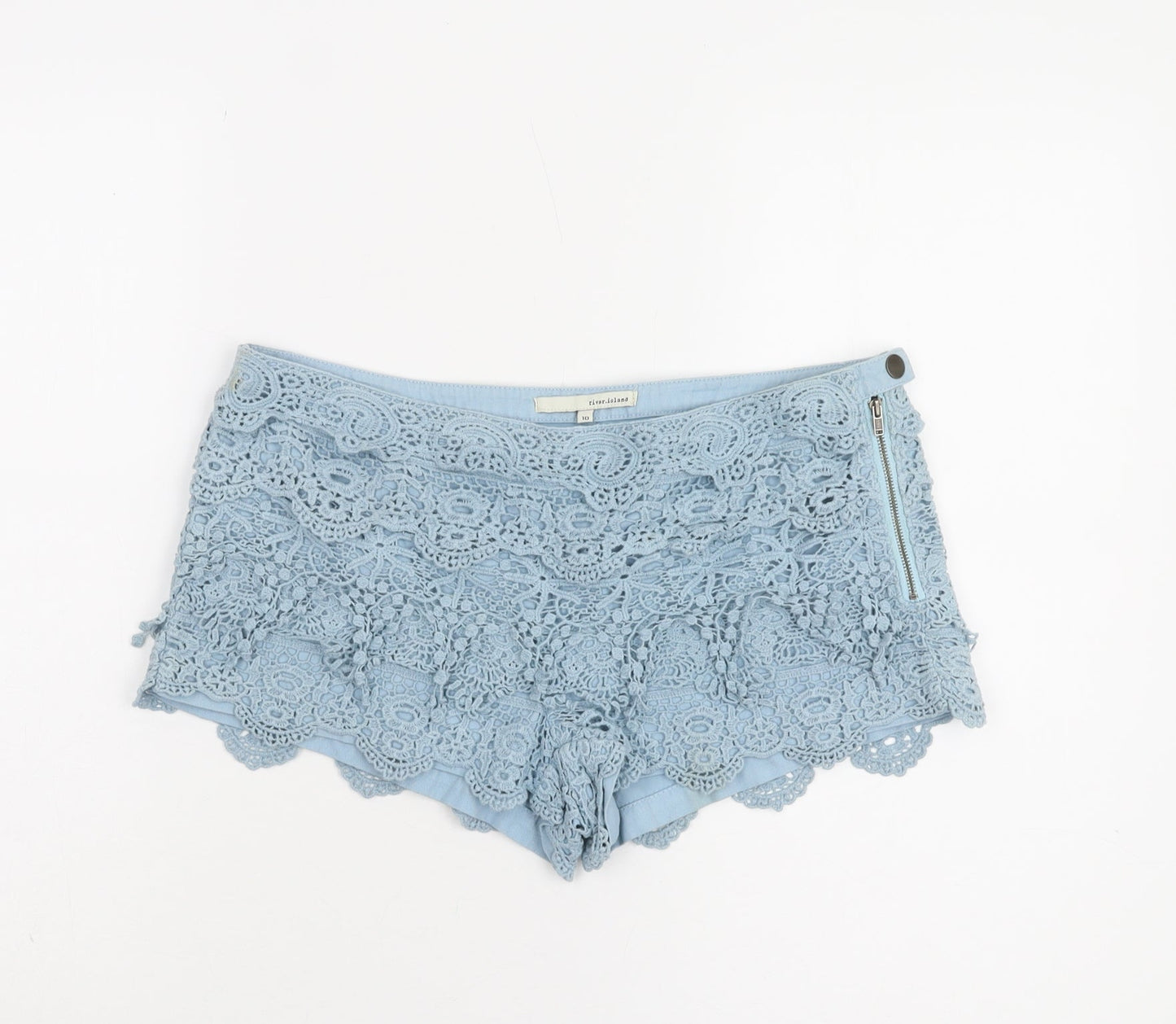 River Island Women's Blue Crochet Shorts Size 10