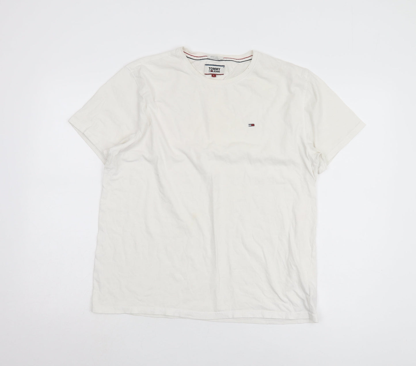 Tommy Jeans Men's White Cotton T-Shirt L Regular Fit