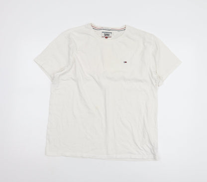 Tommy Jeans Men's White Cotton T-Shirt L Regular Fit
