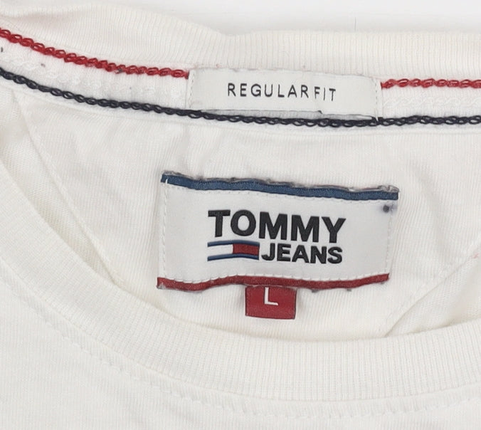 Tommy Jeans Men's White Cotton T-Shirt L Regular Fit