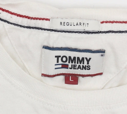 Tommy Jeans Men's White Cotton T-Shirt L Regular Fit