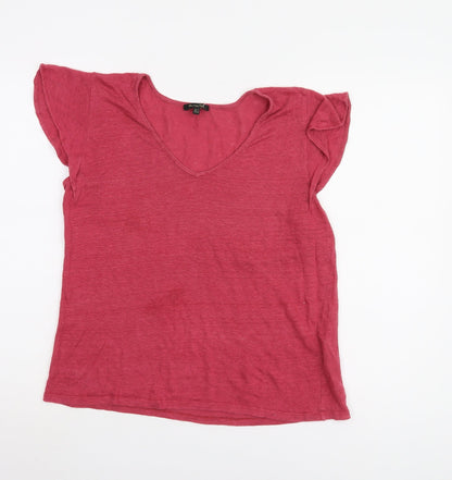 Massimo Dutti Women's Red V-Neck T-Shirt Size 12