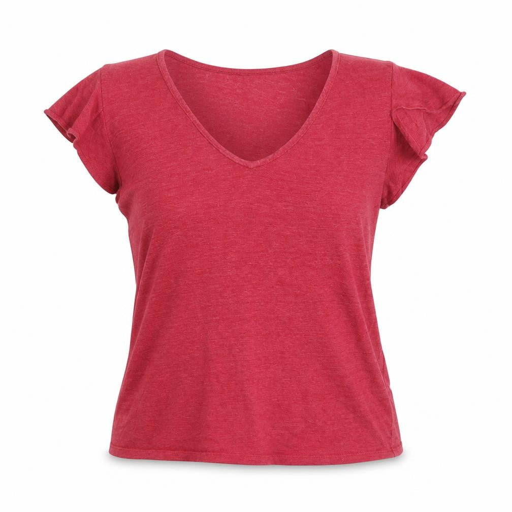 Massimo Dutti Women's Red V-Neck T-Shirt Size 12