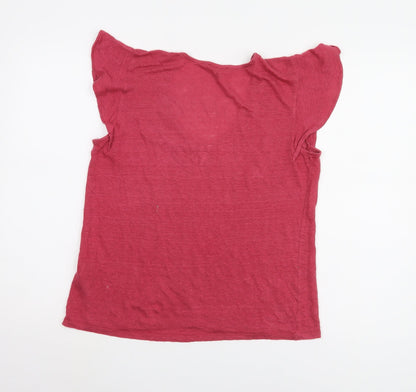 Massimo Dutti Women's Red V-Neck T-Shirt Size 12