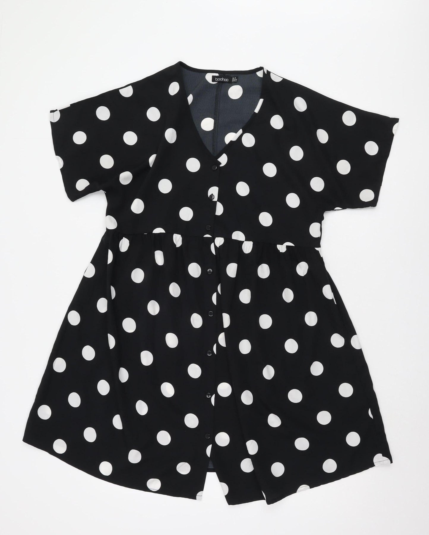Boohoo Women's Black Polka Dot Shirt Dress Size 10