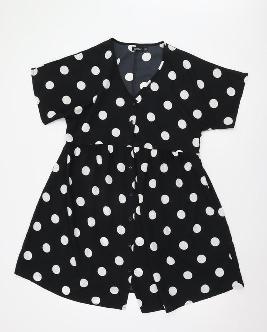 Boohoo Women's Black Polka Dot Shirt Dress Size 10