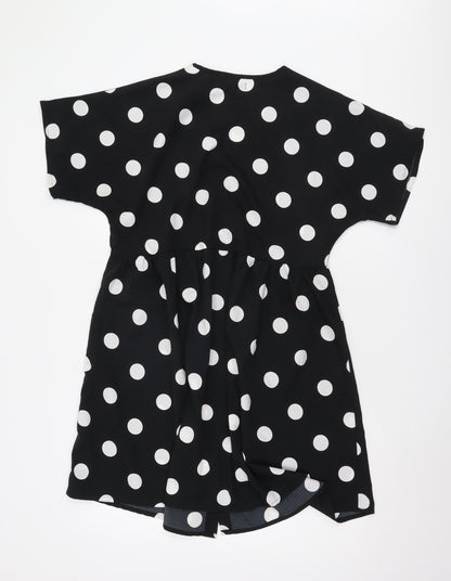 Boohoo Women's Black Polka Dot Shirt Dress Size 10