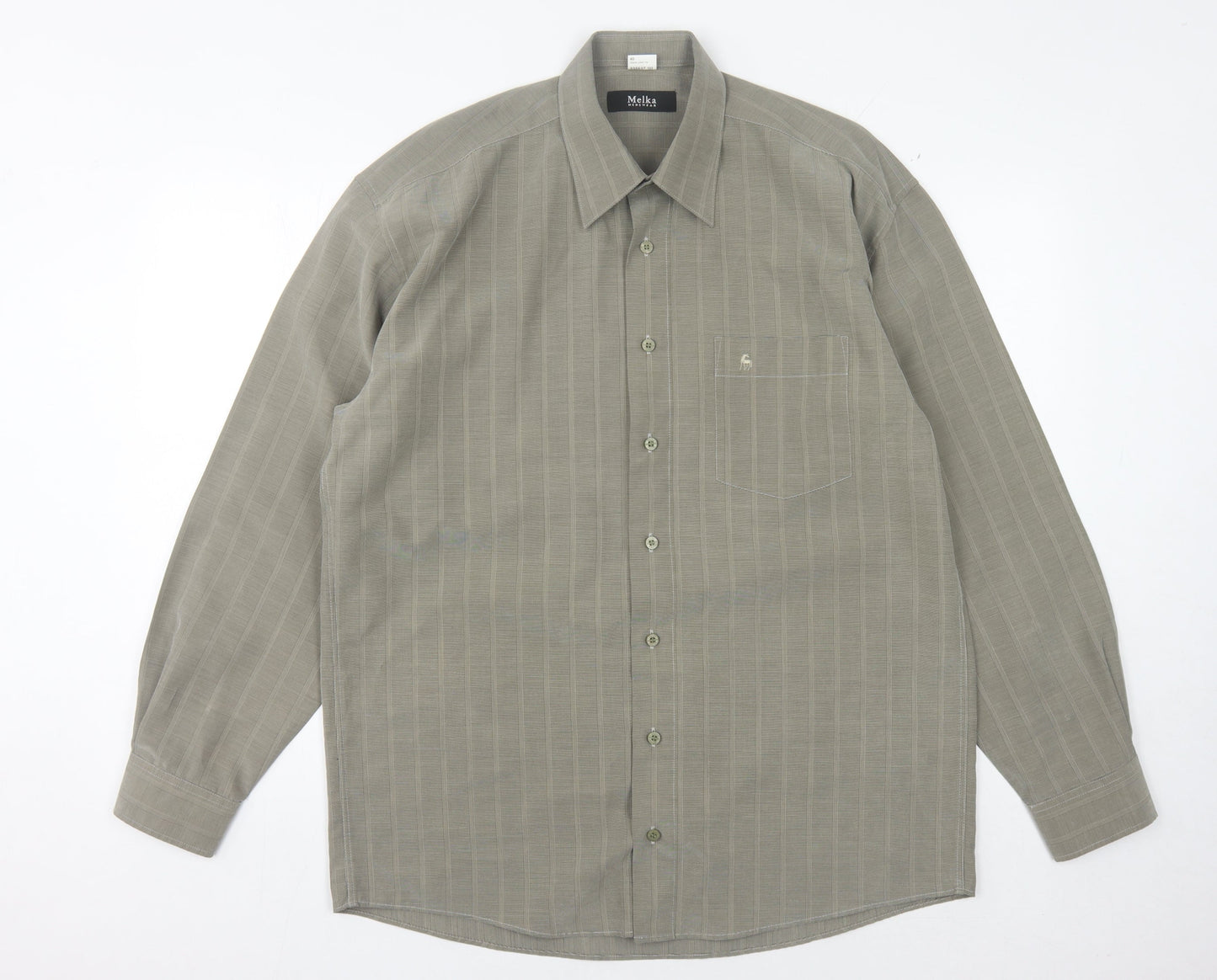 Melka Men's Grey Striped Button-Up Shirt - Size M