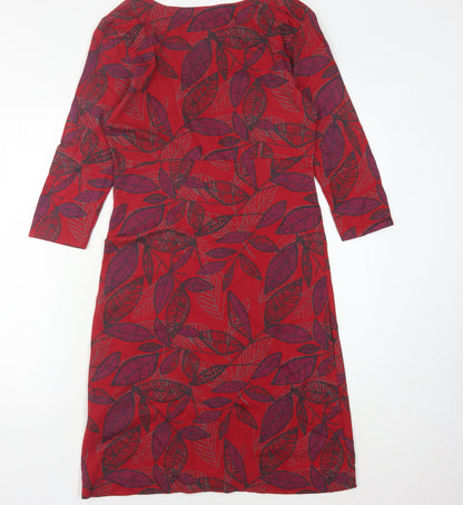 Weird Fish Women's Red Floral Dress Size 6 Boat Neck