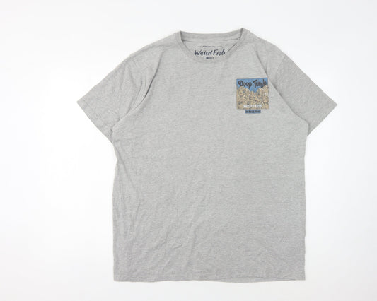 Weird Fish Men's Grey Graphic Print T-Shirt, L