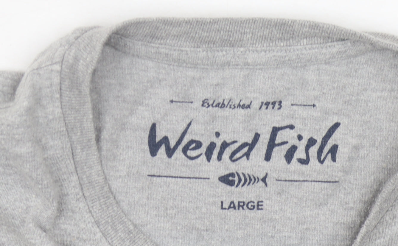 Weird Fish Men's Grey Graphic Print T-Shirt, L