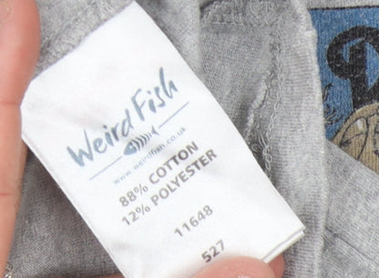 Weird Fish Men's Grey Graphic Print T-Shirt, L