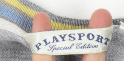 Playsport Men's Grey V-Neck Pullover Jumper, Size L