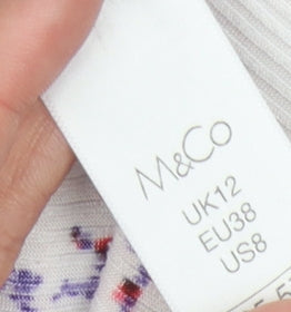 M&Co Women's Multicoloured Floral Mock Neck Top, Size 12