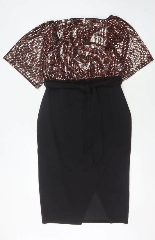 QUIZ Women's Black Sequin Pencil Dress Size 14