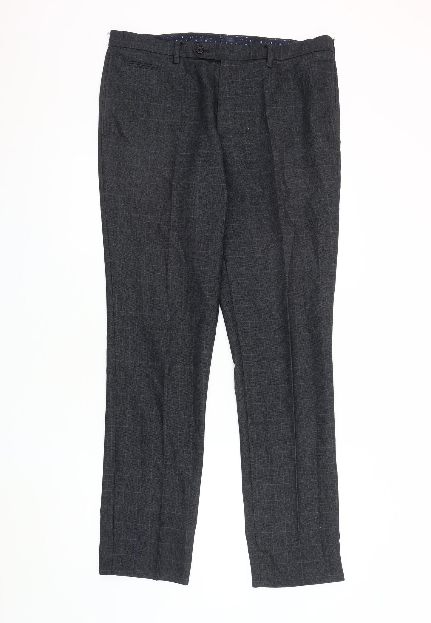 Next Men's Grey Check Dress Pants 34 Waist
