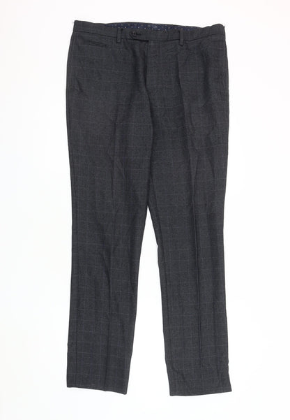 Next Men's Grey Check Dress Pants 34 Waist
