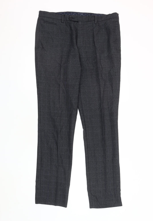 Next Men's Grey Check Dress Pants 34 Waist