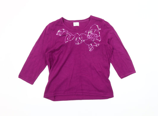 Eastex Women's Purple Sequin Floral Pullover Jumper, Size 12