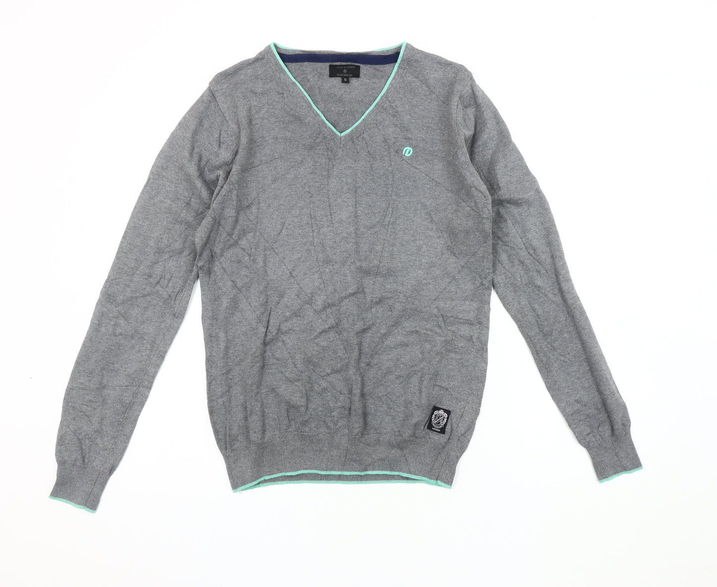 Jack & Jones Men's Grey V-Neck Pullover Jumper S