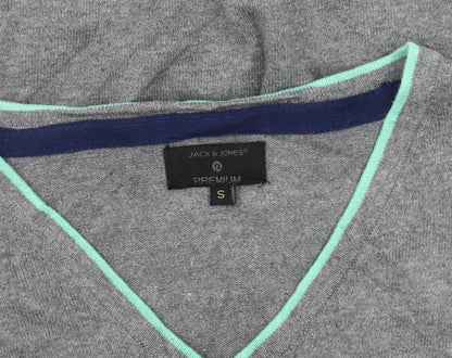 Jack & Jones Men's Grey V-Neck Pullover Jumper S